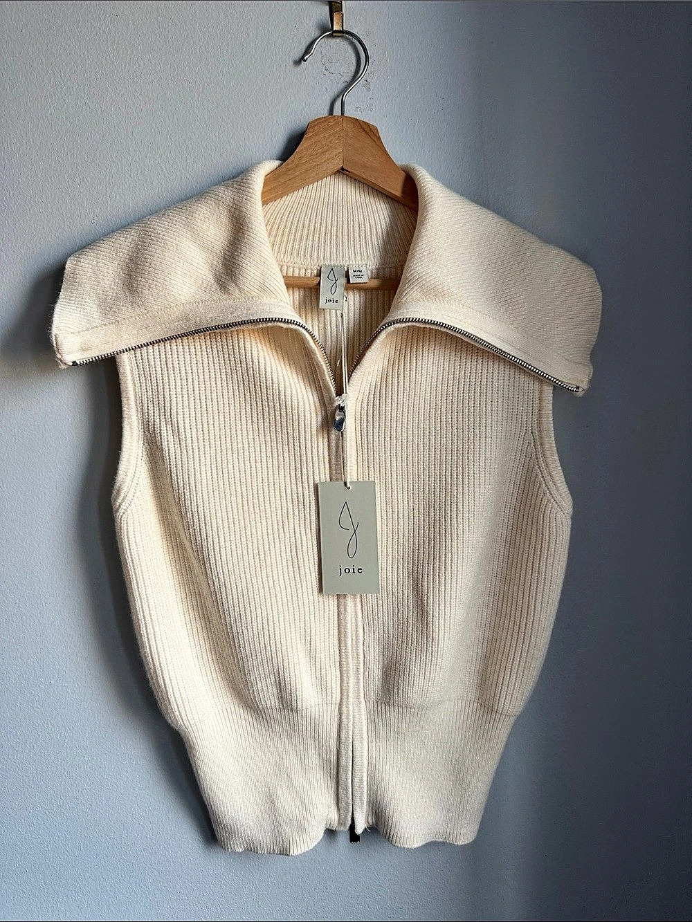 Joie Knit Zip Vest Cream NWT